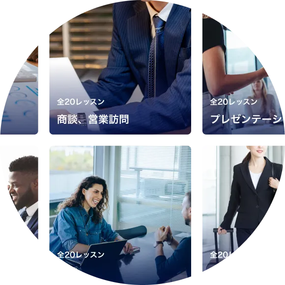 商談・プレゼンテーションなど場面別に選べるレッスンのイメージ