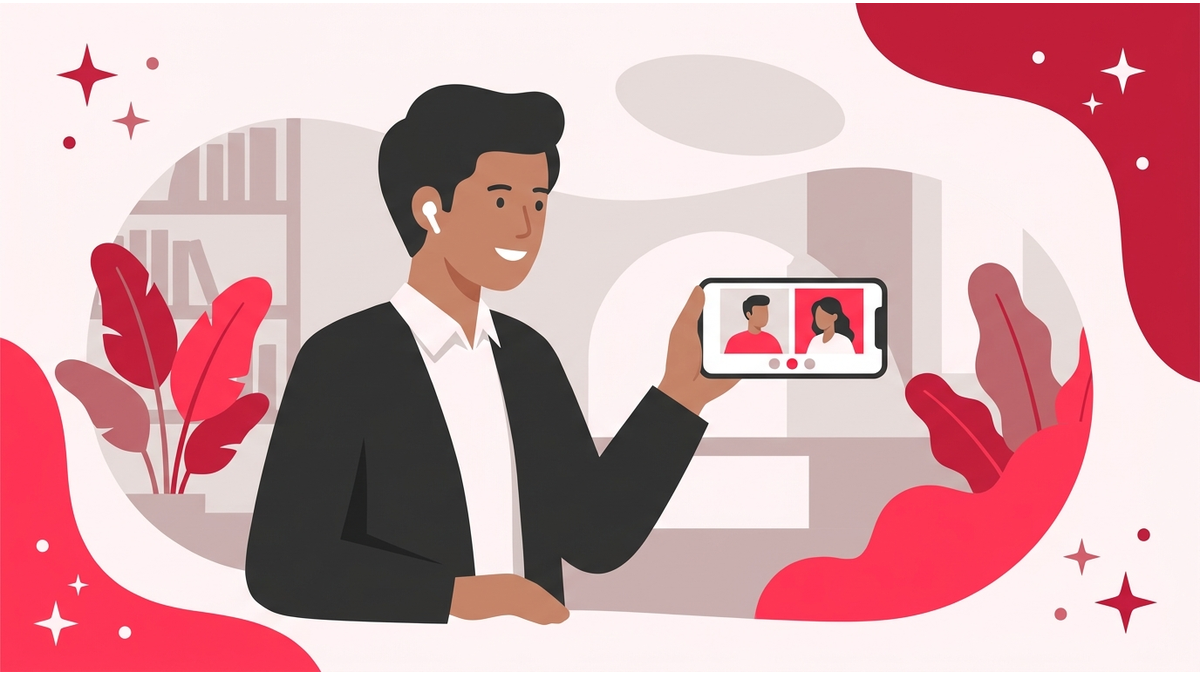 スマートフォンでオンライン英会話レッスンを受ける社会人